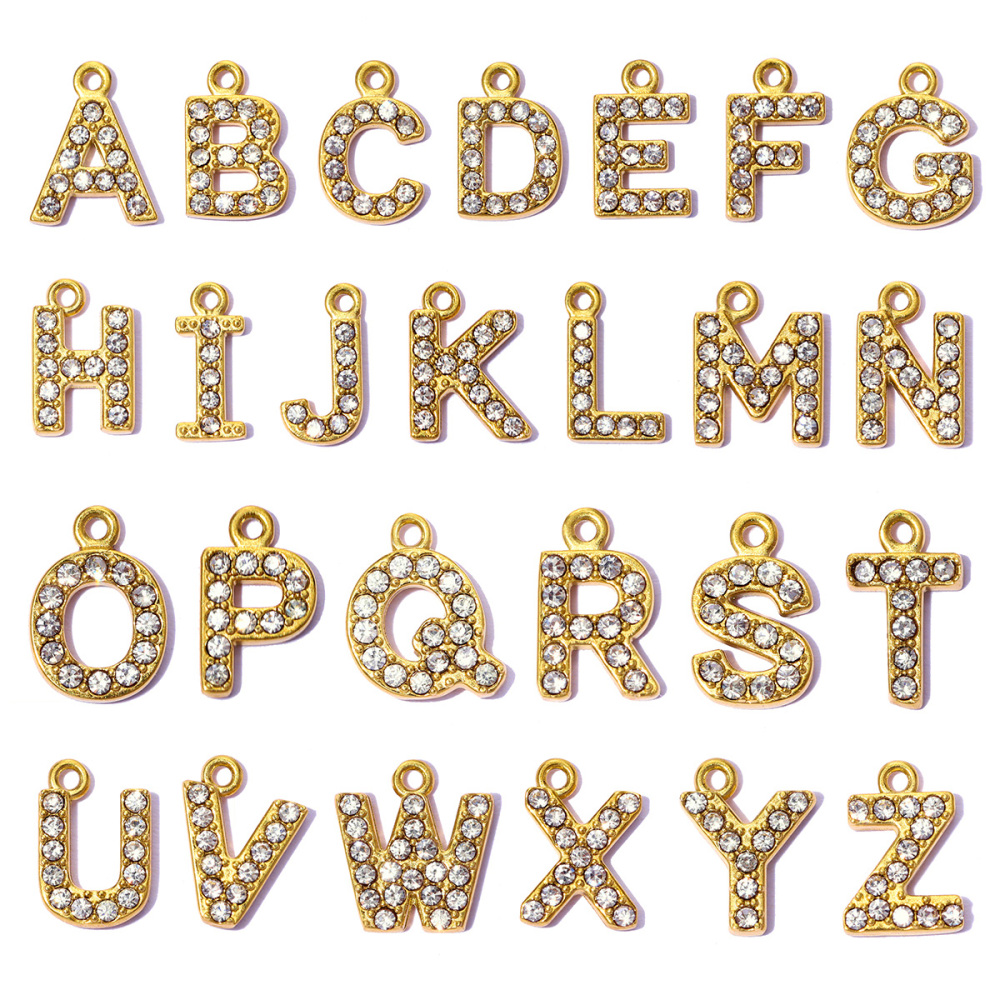 6pcs/pack Stainless Steel Rhinestone A-Z Initial Name DIY Earring Charms English Letter Alphabet Necklace Pendant Woman Jewelry