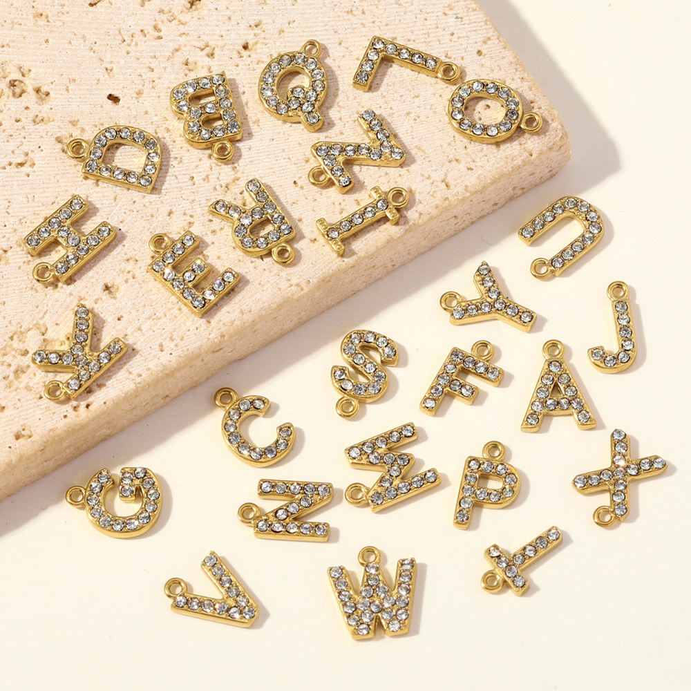 6pcs/pack Stainless Steel Rhinestone A-Z Initial Name DIY Earring Charms English Letter Alphabet Necklace Pendant Woman Jewelry