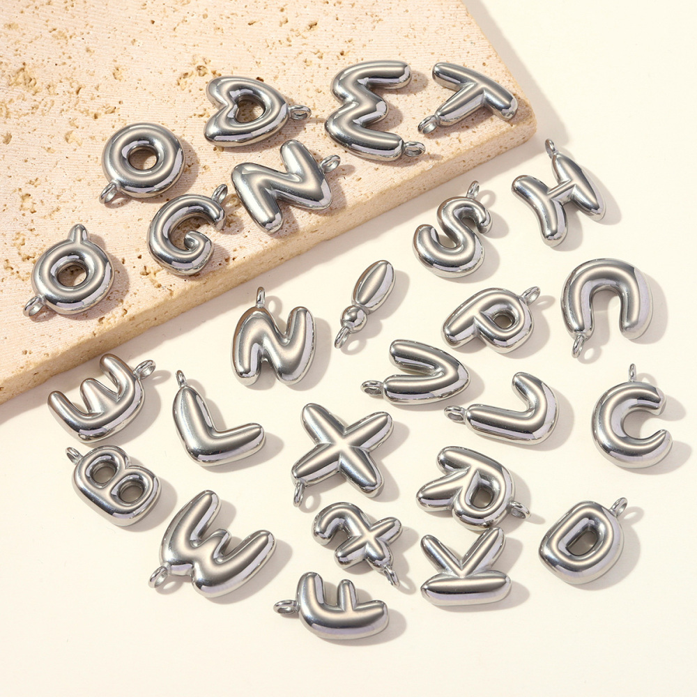 6pcs/pack Stainless Steel Bubble Initial Name DIY Charms A-Z Alphabet Necklace Pendant Woman Shoe Accessory Jewelry Wholesale