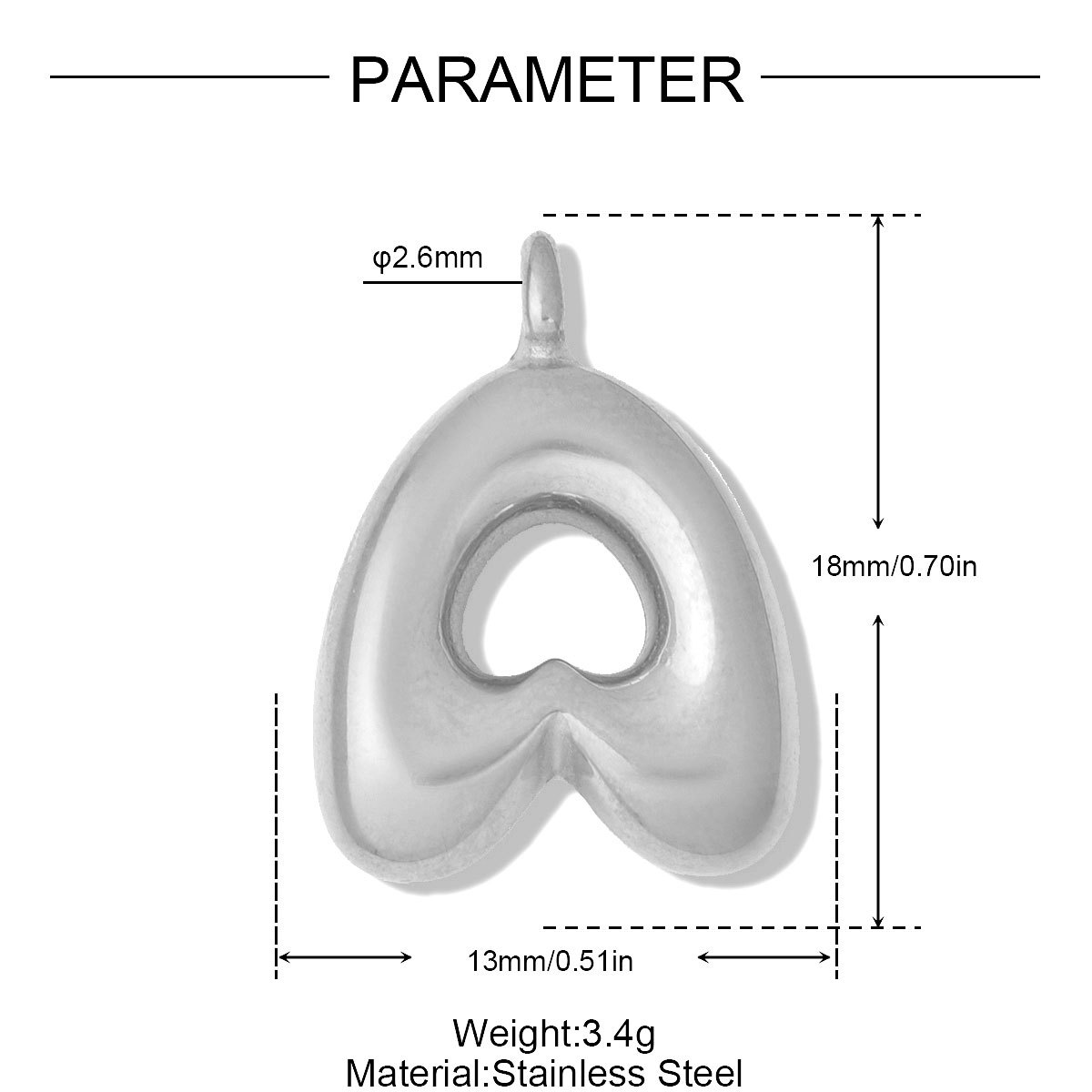 6pcs/pack Stainless Steel Bubble Initial Name DIY Charms A-Z Alphabet Necklace Pendant Woman Shoe Accessory Jewelry Wholesale