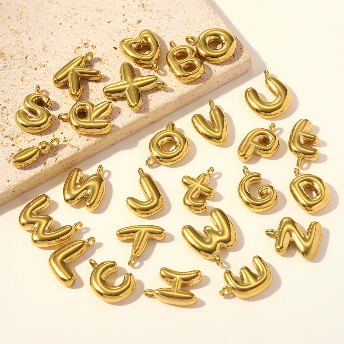 6pcs/pack Stainless Steel Mirror Polish Bubble Capital Letter DIY Charms Initial Letter Necklace Pendant Woman Shoe Accessory Wholesale