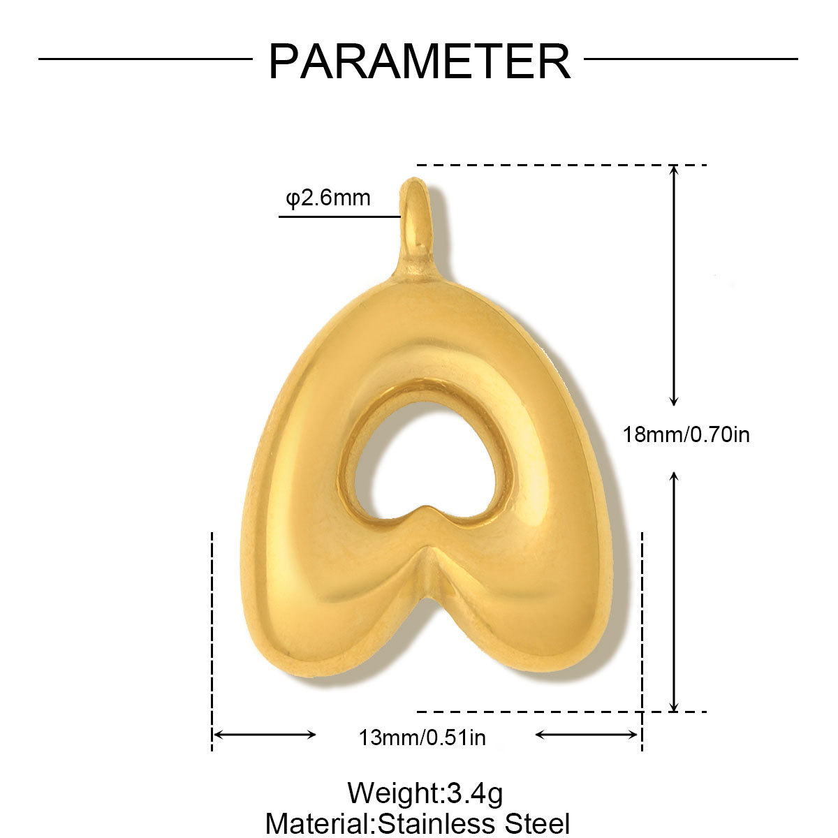 6pcs/pack Stainless Steel Mirror Polish Bubble Capital Letter DIY Charms Initial Letter Necklace Pendant Woman Shoe Accessory Wholesale