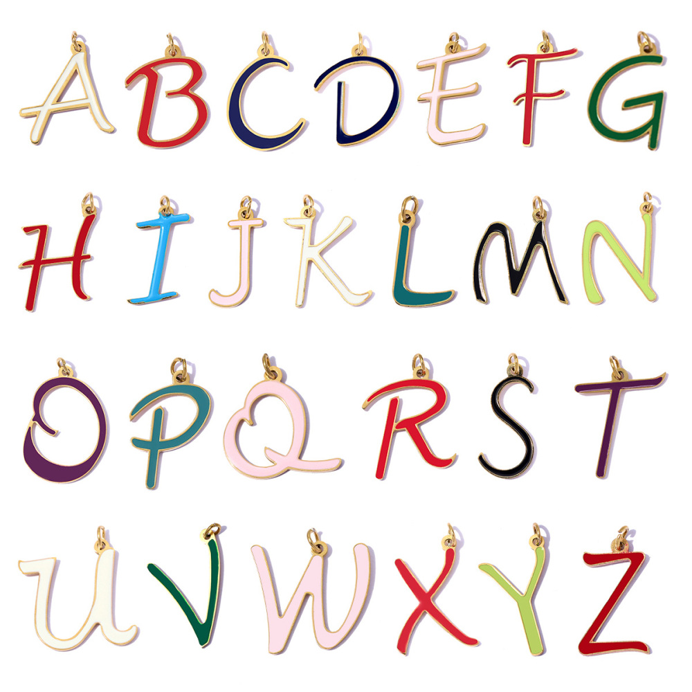 6pcs/pack Stainless Steel Enamel A-Z English Alphabet DIY Charms Initial Letter Necklace Pendant Woman Name Jewelry Wholesale