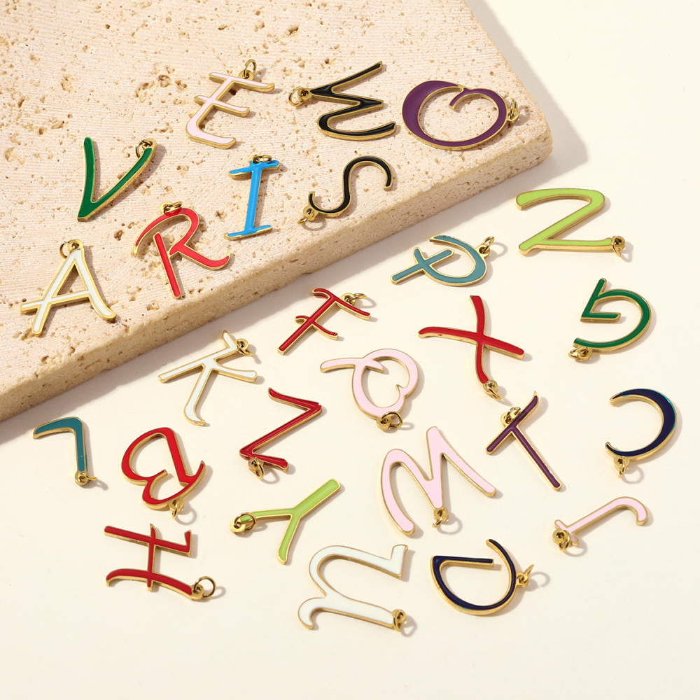 6pcs/pack Stainless Steel Enamel A-Z English Alphabet DIY Charms Initial Letter Necklace Pendant Woman Name Jewelry Wholesale