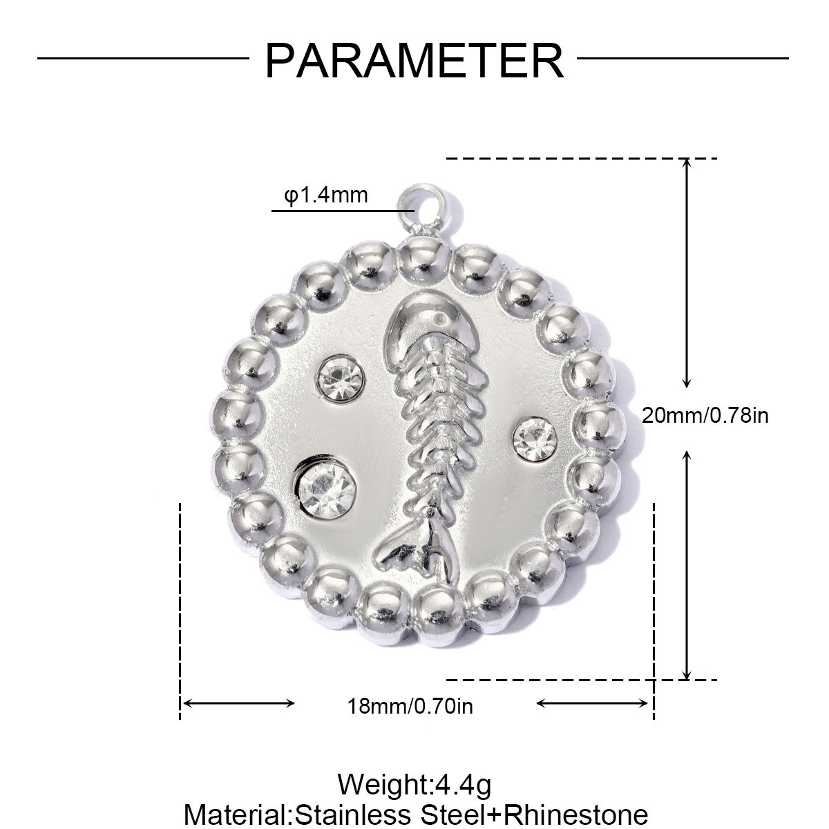 6pcs/pack Stainless Steel Rhinestone Round Fish Tail DIY Charms Cat Star Necklace Pendants Abalone shell Shoe Accessory Wholesale