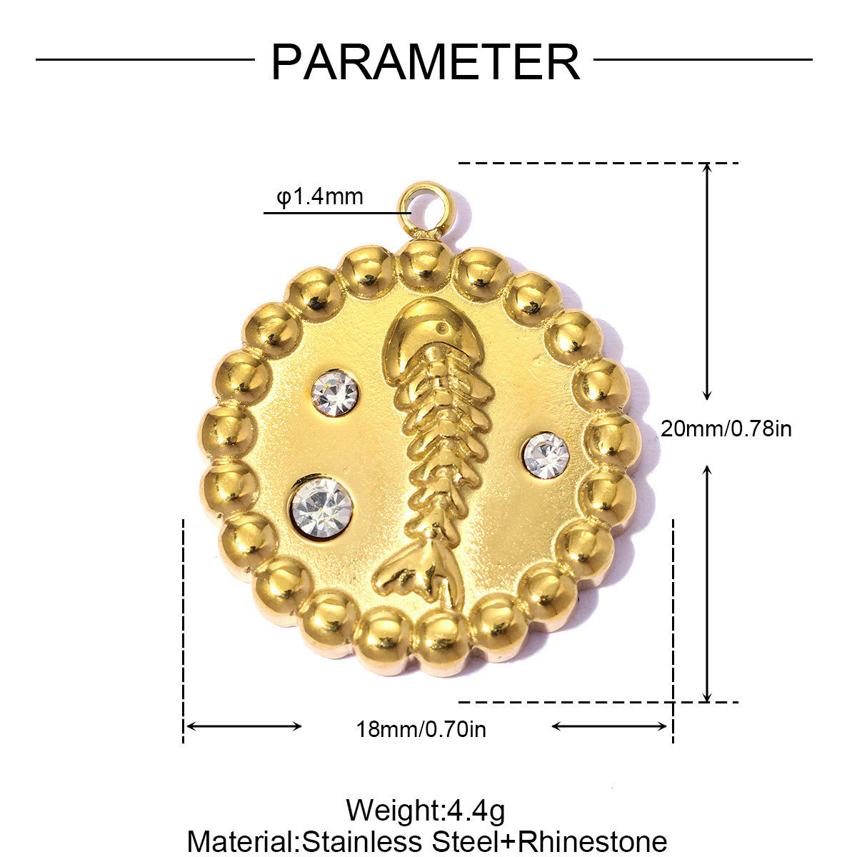 6pcs/pack Stainless Steel Rhinestone Round Fish Tail DIY Charms Cat Star Necklace Pendants Abalone shell Shoe Accessory Wholesale