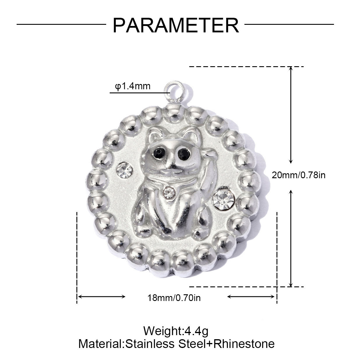 6pcs/pack Stainless Steel Rhinestone Round Fish Tail DIY Charms Cat Star Necklace Pendants Abalone shell Shoe Accessory Wholesale