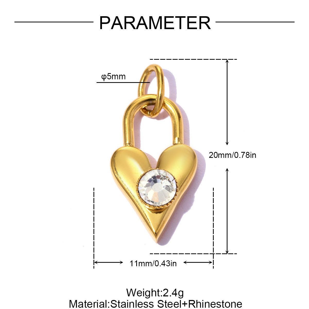 6pcs/pack Stainless Steel Rhinestone Love Heart Lock DIY Bracelet Charms Dog Paw Necklace Pendants Shoe Accessory Wholesale