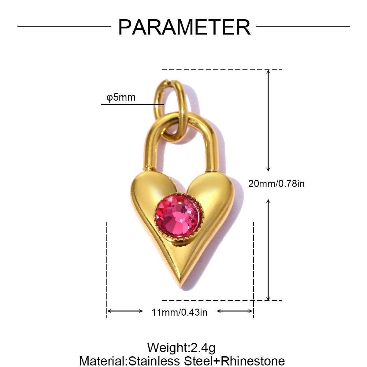 6pcs/pack Stainless Steel Rhinestone Love Heart Lock DIY Bracelet Charms Dog Paw Necklace Pendants Shoe Accessory Wholesale