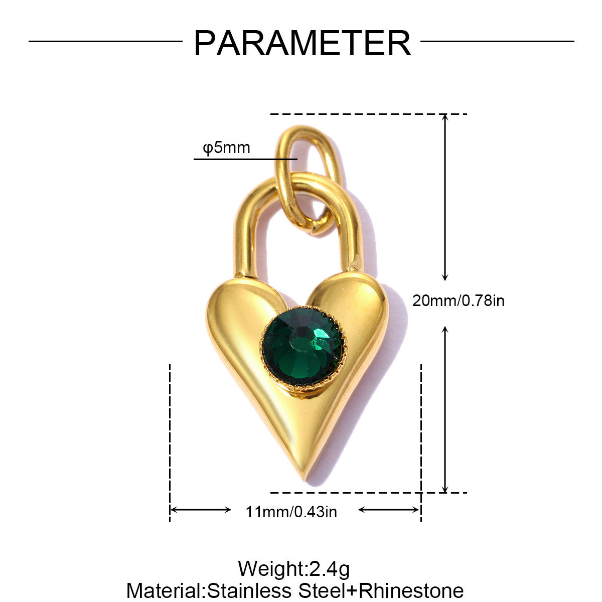 6pcs/pack Stainless Steel Rhinestone Love Heart Lock DIY Bracelet Charms Dog Paw Necklace Pendants Shoe Accessory Wholesale