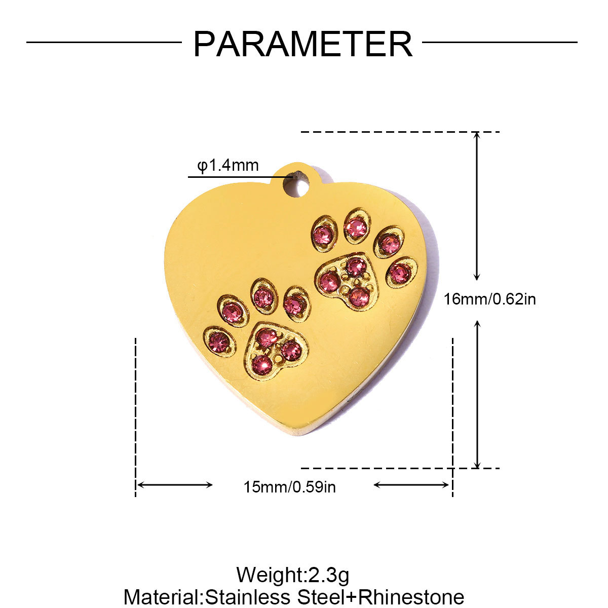 6pcs/pack Stainless Steel Rhinestone Love Heart Lock DIY Bracelet Charms Dog Paw Necklace Pendants Shoe Accessory Wholesale