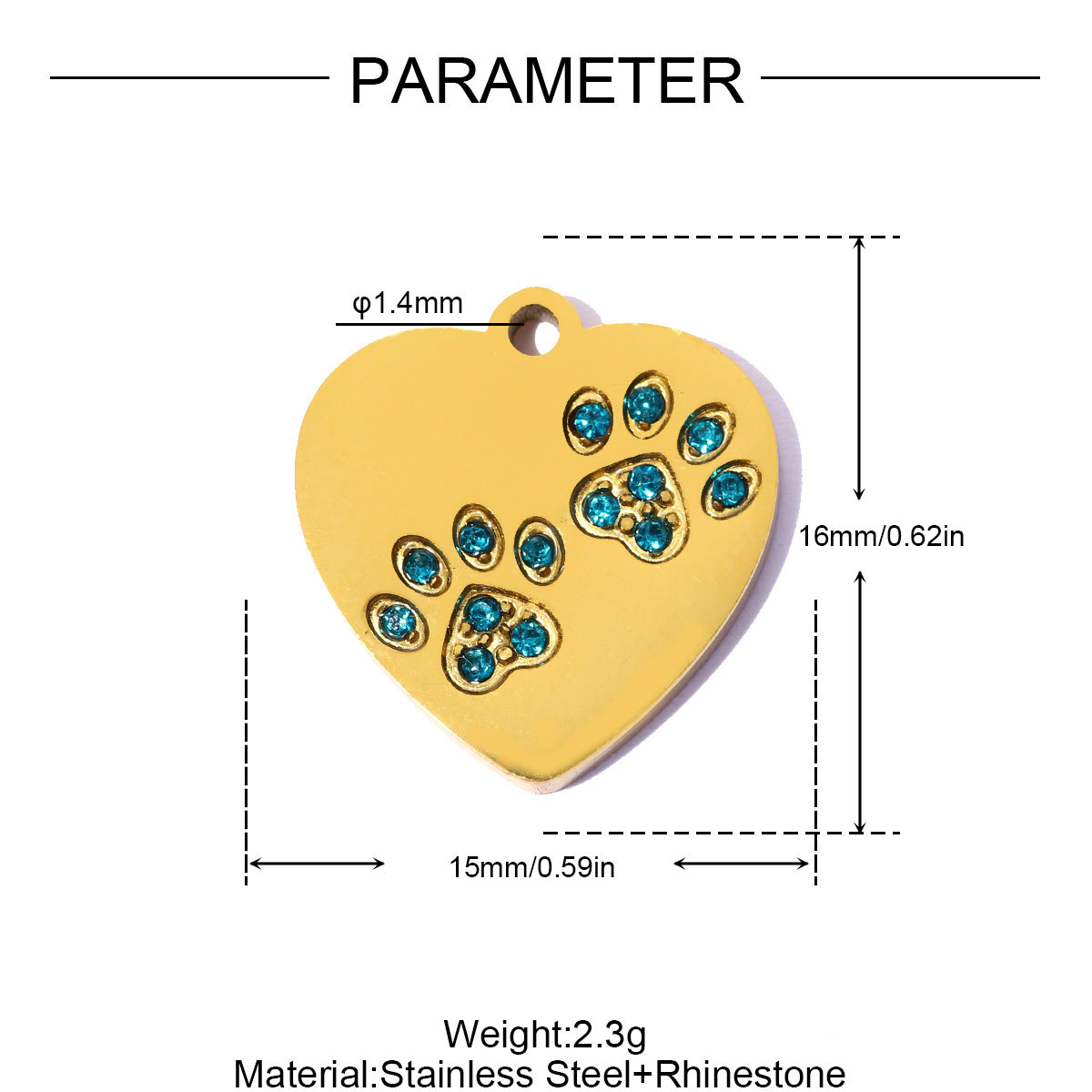 6pcs/pack Stainless Steel Rhinestone Love Heart Lock DIY Bracelet Charms Dog Paw Necklace Pendants Shoe Accessory Wholesale