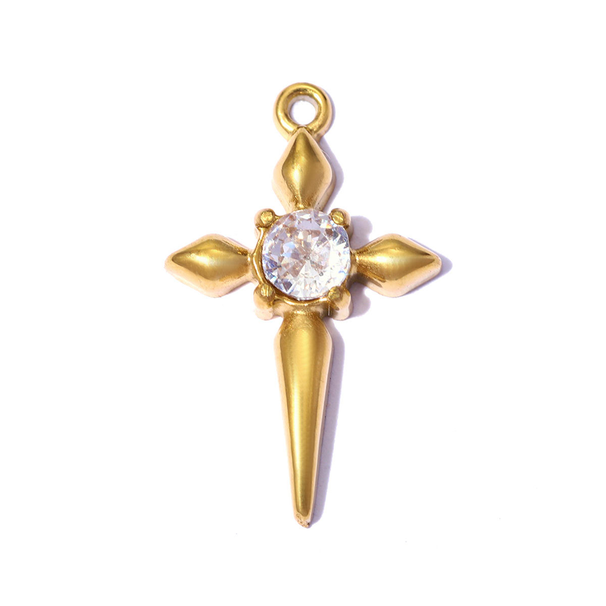 6pcs/pack French Stainless Steel Rhinestone Cross Lotus DIY Charms Zircon Suqare Necklace Pendants Enamel Heart Jewelry Wholesale