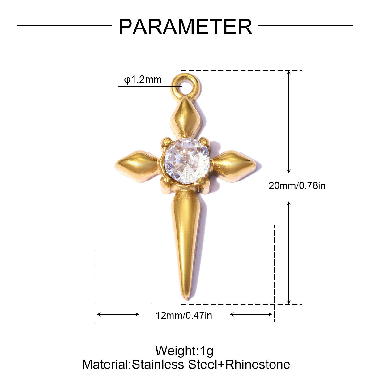 6pcs/pack French Stainless Steel Rhinestone Cross Lotus DIY Charms Zircon Suqare Necklace Pendants Enamel Heart Jewelry Wholesale