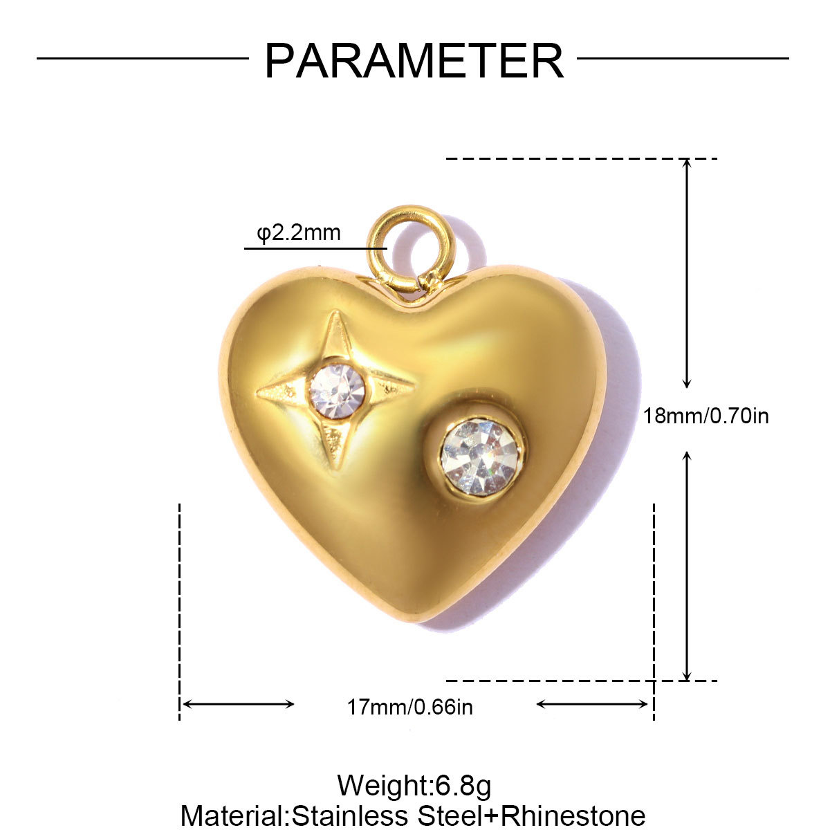 6pcs/pack French Stainless Steel Rhinestone Cross Lotus DIY Charms Zircon Suqare Necklace Pendants Enamel Heart Jewelry Wholesale
