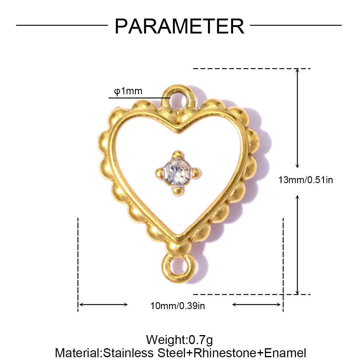 6pcs/pack French Stainless Steel Rhinestone Cross Lotus DIY Charms Zircon Suqare Necklace Pendants Enamel Heart Jewelry Wholesale