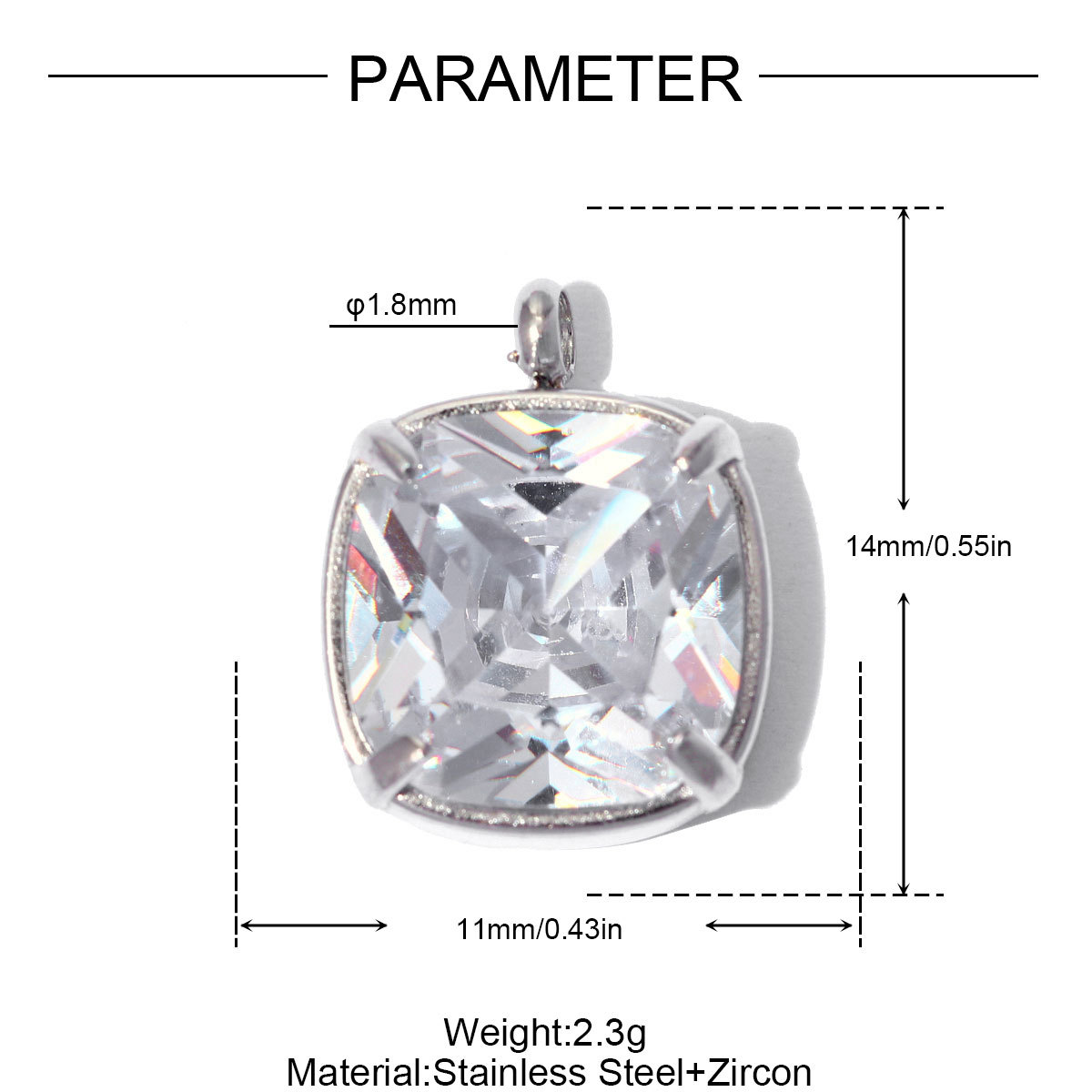 6pcs/pack French Stainless Steel Rhinestone Cross Lotus DIY Charms Zircon Suqare Necklace Pendants Enamel Heart Jewelry Wholesale