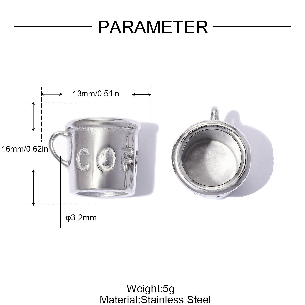 6pcs/pack Stainless Steel 3D Coffee Cup DIY Bracelet Charms Glass Cherry Necklace Pendants Capsule Shoe Accessory Wholesale