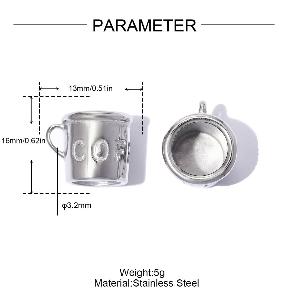 6pcs/pack Stainless Steel 3D Coffee Cup DIY Bracelet Charms Glass Cherry Necklace Pendants Capsule Shoe Accessory Wholesale