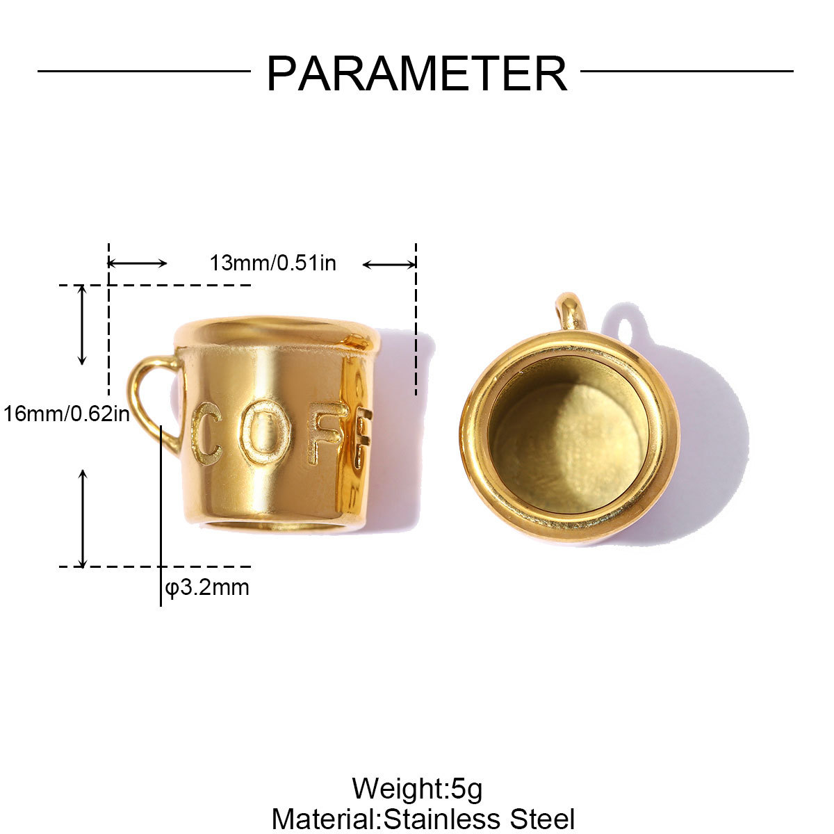 6pcs/pack Stainless Steel 3D Coffee Cup DIY Bracelet Charms Glass Cherry Necklace Pendants Capsule Shoe Accessory Wholesale