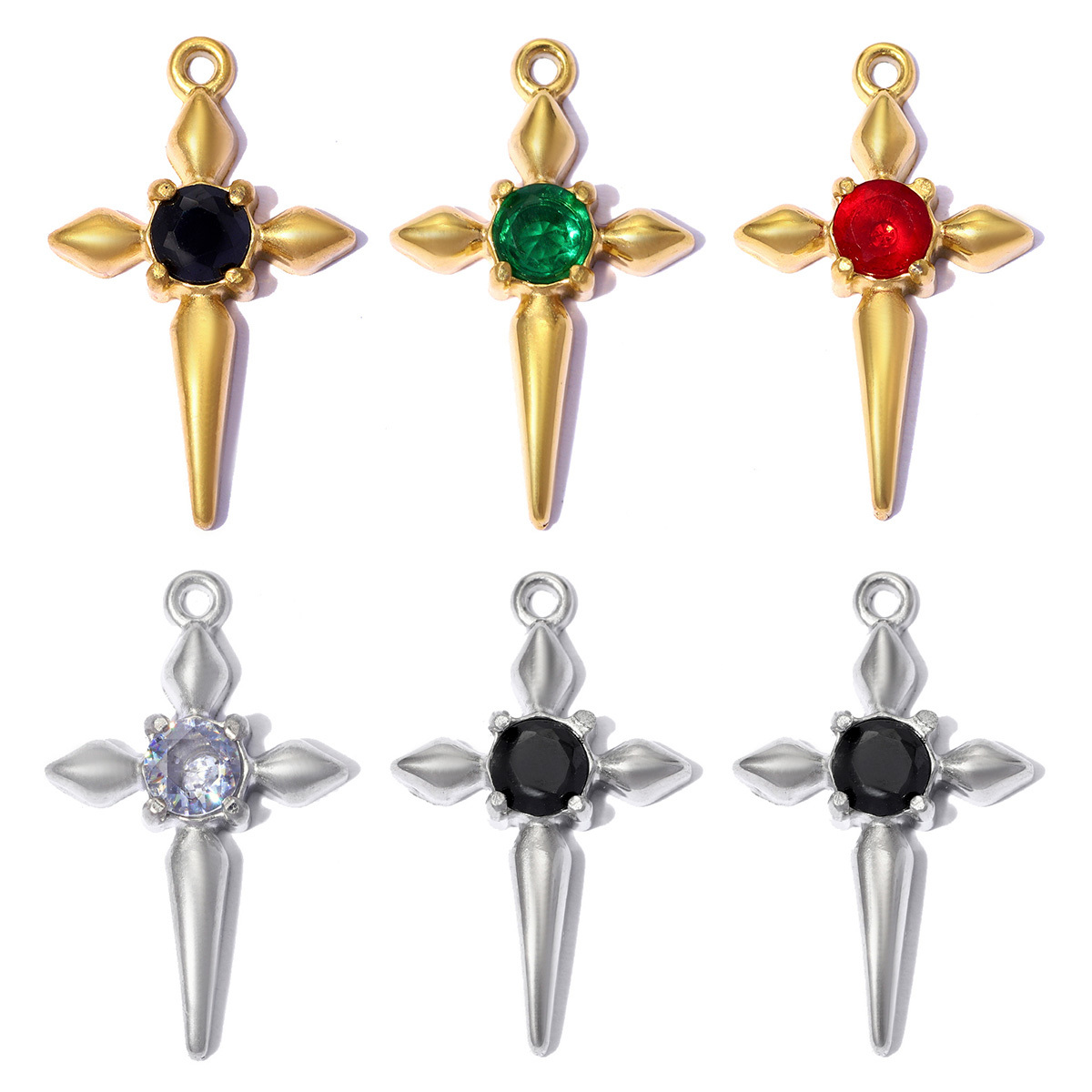 6pcs/pack French Retro 12x19mm Stainless Steel Zircon Cross DIY Earring Charms Star Necklace Pendants Woman Jewelry Wholesale