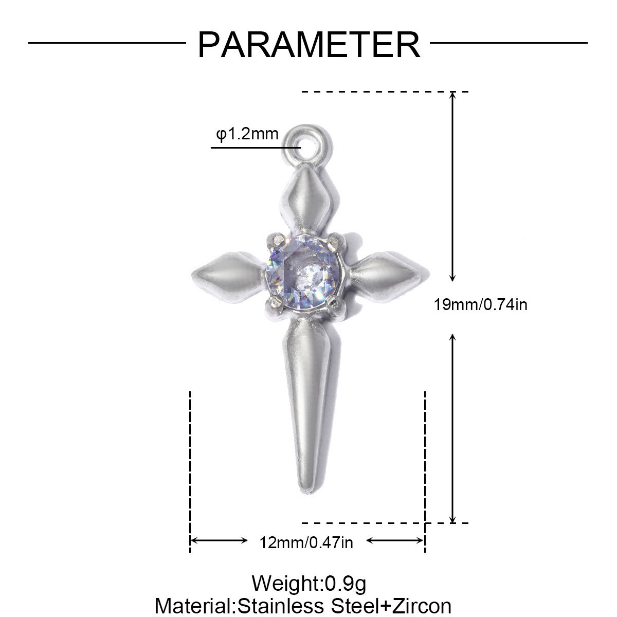 6pcs/pack French Retro 12x19mm Stainless Steel Zircon Cross DIY Earring Charms Star Necklace Pendants Woman Jewelry Wholesale