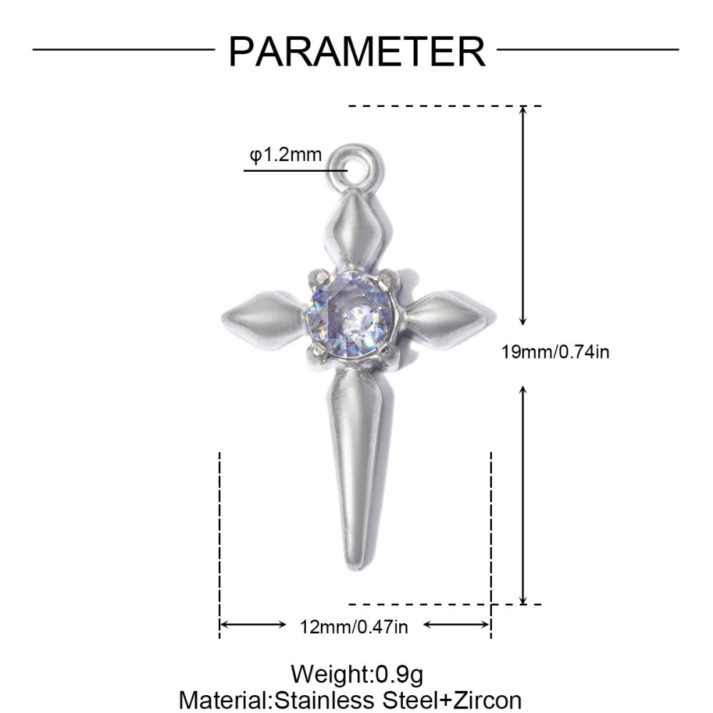 6pcs/pack French Retro 12x19mm Stainless Steel Zircon Cross DIY Earring Charms Star Necklace Pendants Woman Jewelry Wholesale