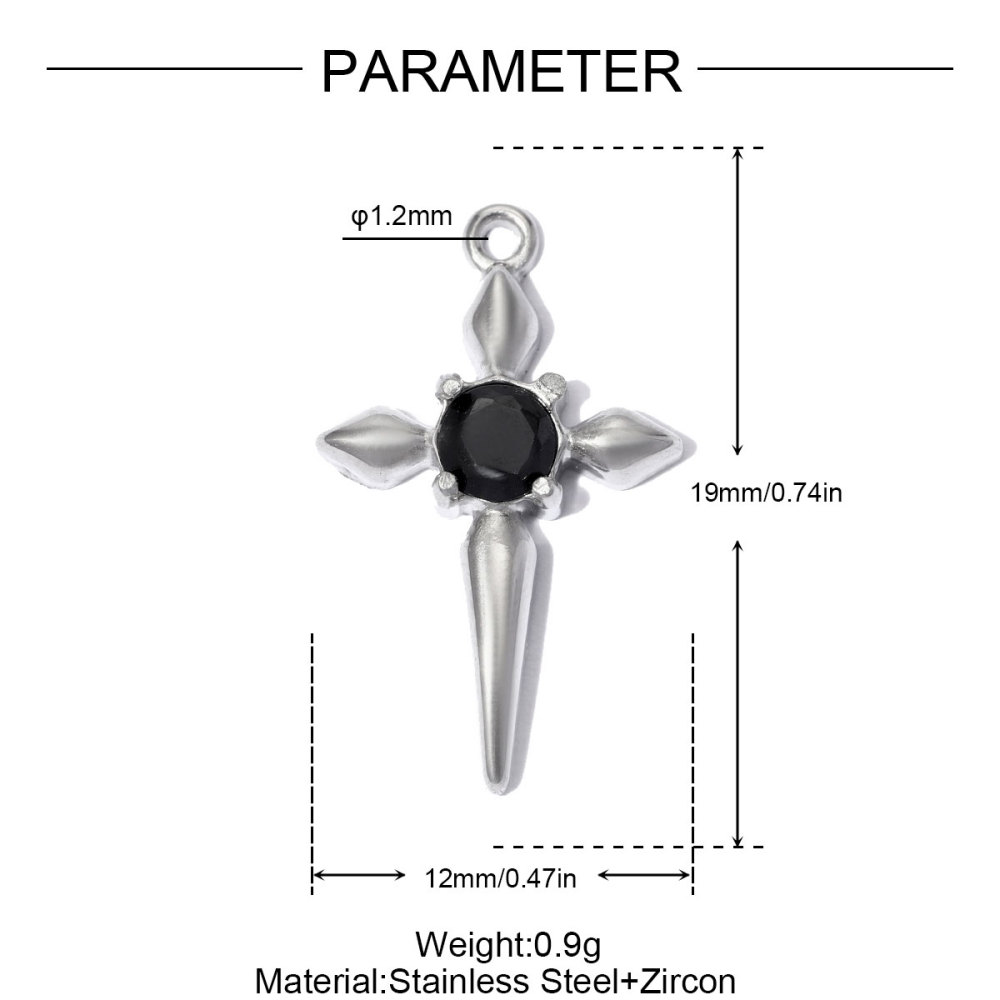 6pcs/pack French Retro 12x19mm Stainless Steel Zircon Cross DIY Earring Charms Star Necklace Pendants Woman Jewelry Wholesale