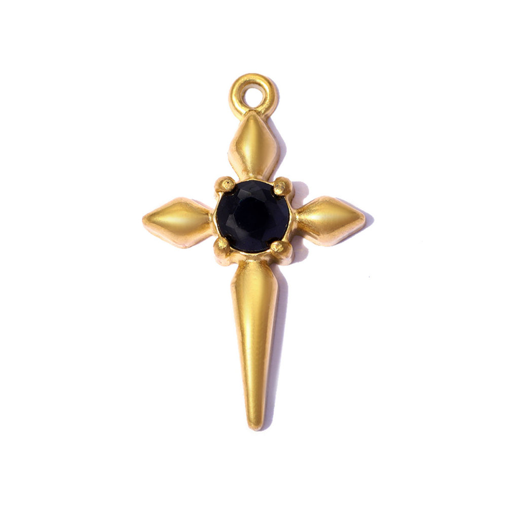 6pcs/pack French Retro 12x19mm Stainless Steel Zircon Cross DIY Earring Charms Star Necklace Pendants Woman Jewelry Wholesale