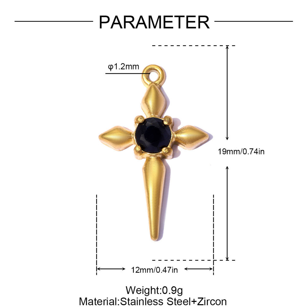 6pcs/pack French Retro 12x19mm Stainless Steel Zircon Cross DIY Earring Charms Star Necklace Pendants Woman Jewelry Wholesale