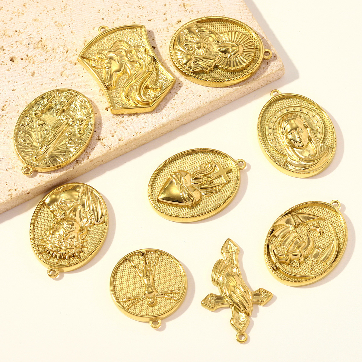 6pcs/pack Stainless Steel Holy Mother Virgin Mary Jesus DIY Charms Dinosaur Cross Necklace Pendants Woman Faith Jewelry Wholesale