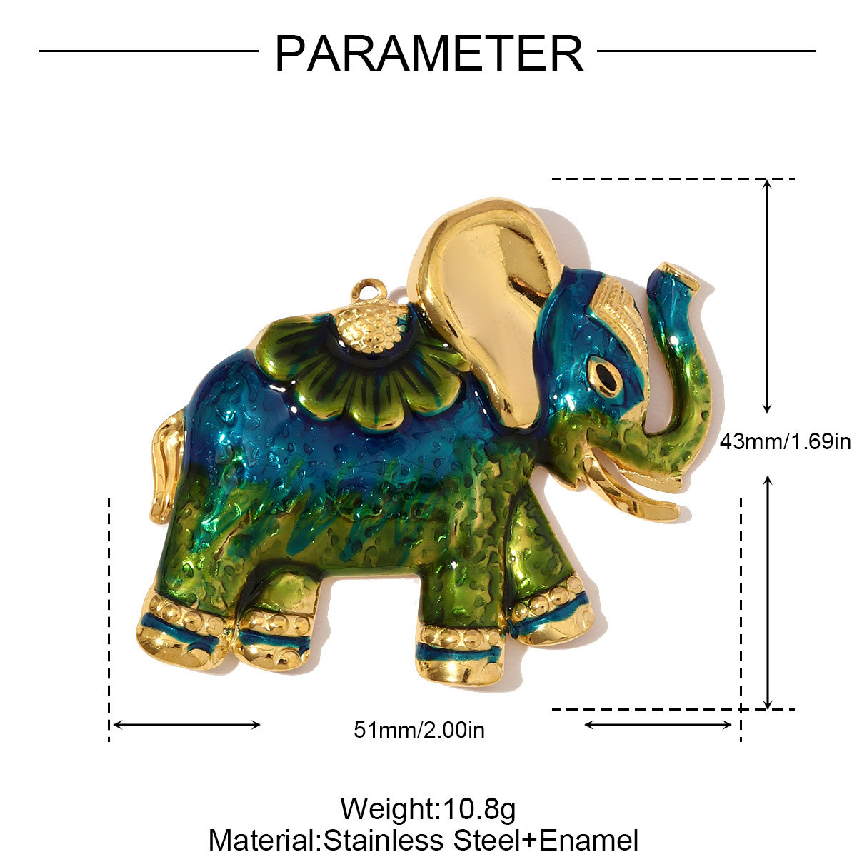6pcs/pack Stainless Steel Enamel Thai Elephant Necklace Pendant Rhinestone SquareDIY Earring Charm Women Hot Sales Jewelry