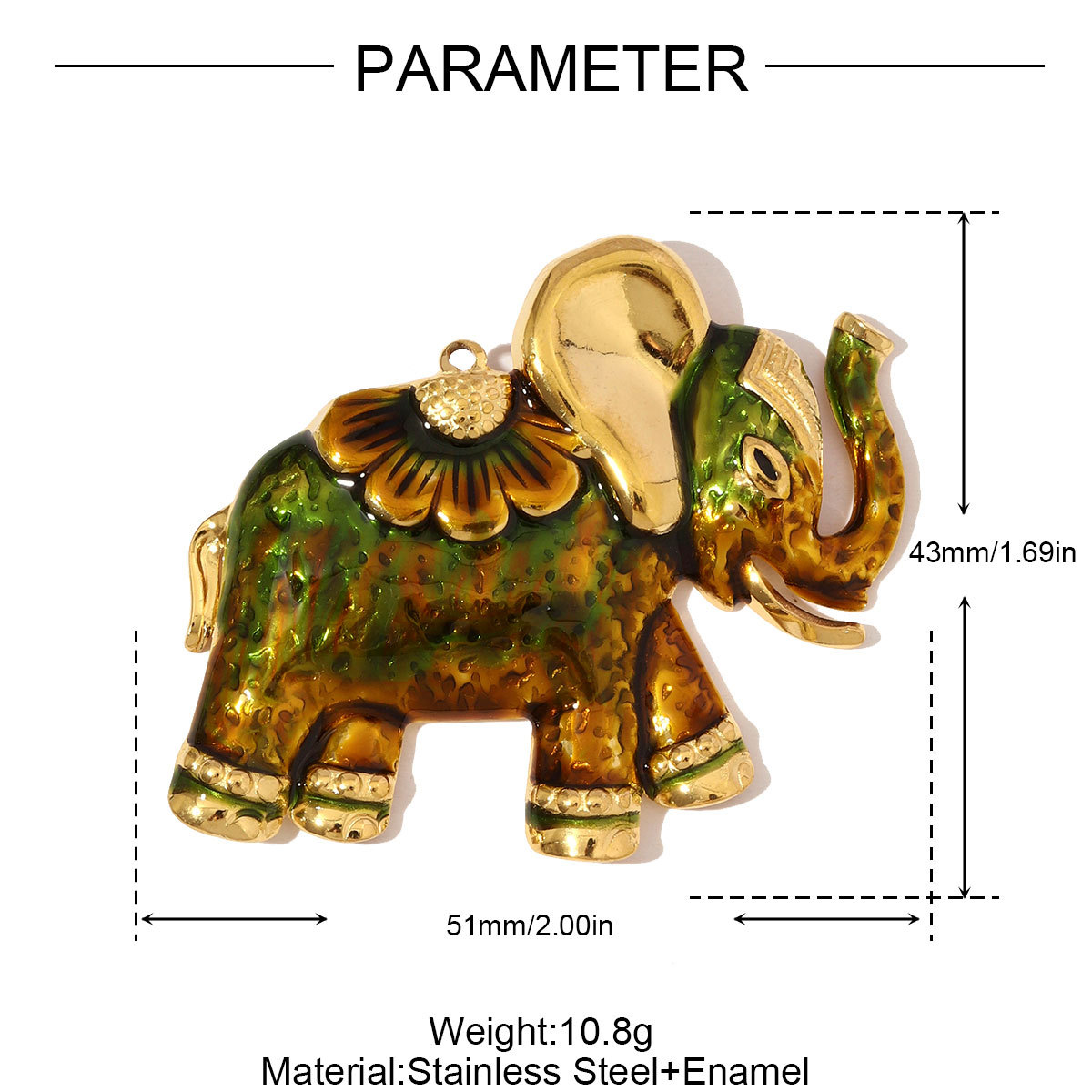6pcs/pack Stainless Steel Enamel Thai Elephant Necklace Pendant Rhinestone SquareDIY Earring Charm Women Hot Sales Jewelry