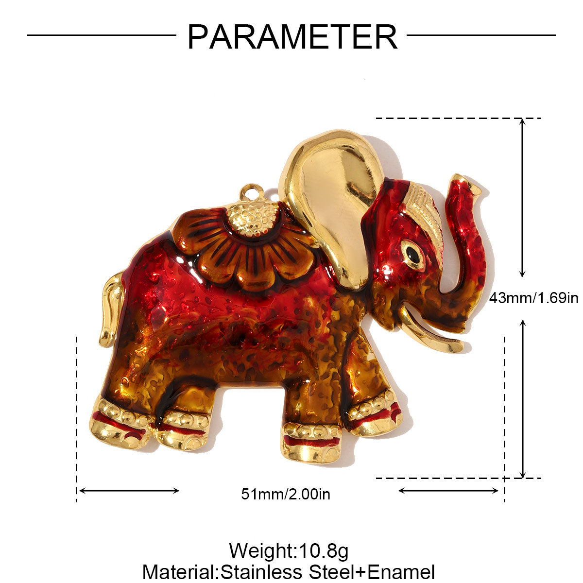 6pcs/pack Stainless Steel Enamel Thai Elephant Necklace Pendant Rhinestone SquareDIY Earring Charm Women Hot Sales Jewelry