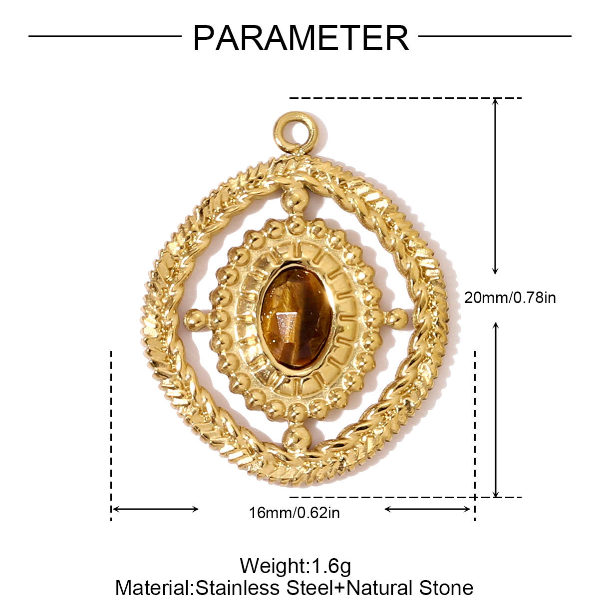 6pcs/pack French Stainless Steel Natural Tiger Eye Stone Nacklace Pendant Star Cross Oval DIY Charms Women Flower Leaf Jewelry