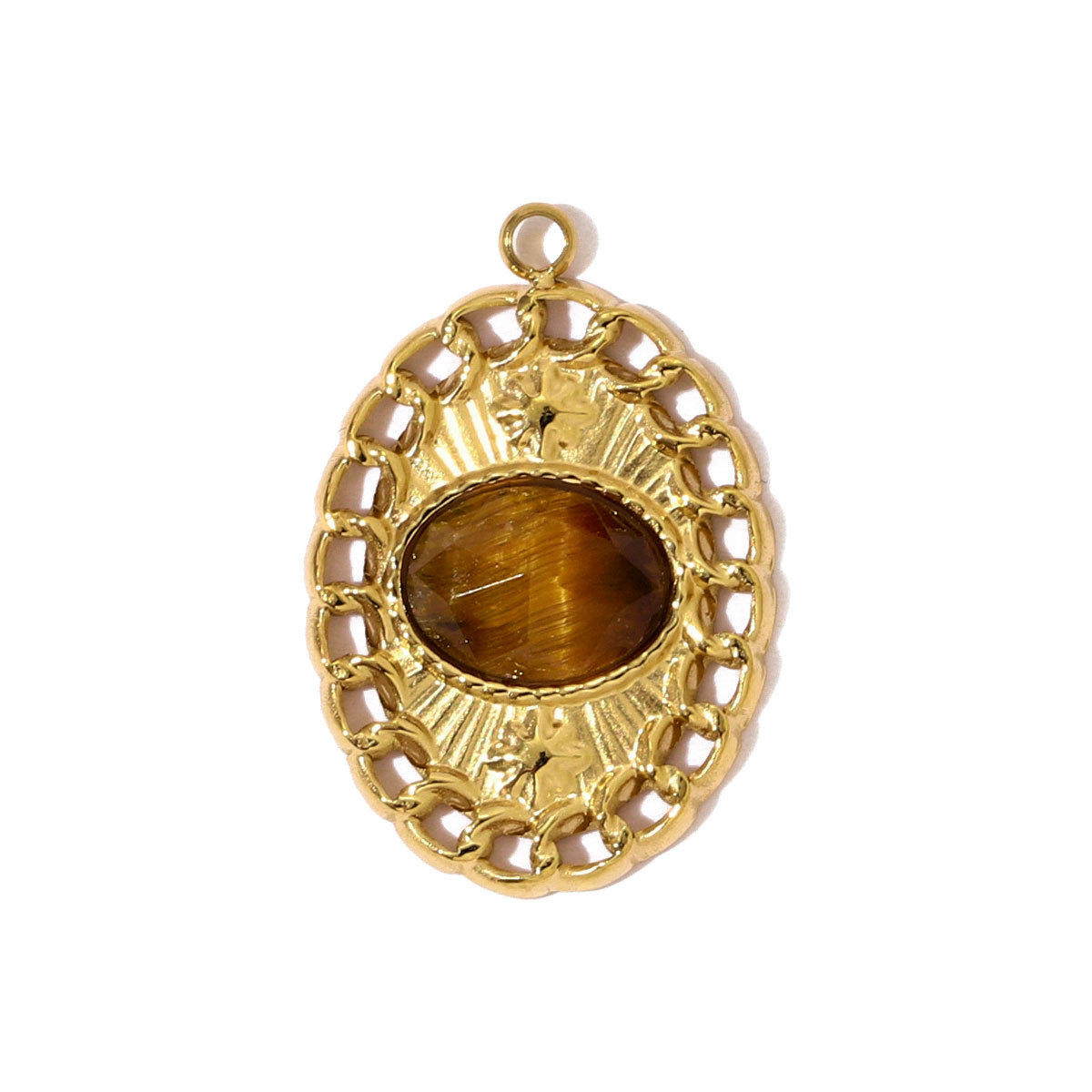 6pcs/pack French Stainless Steel Natural Tiger Eye Stone Nacklace Pendant Star Cross Oval DIY Charms Women Flower Leaf Jewelry