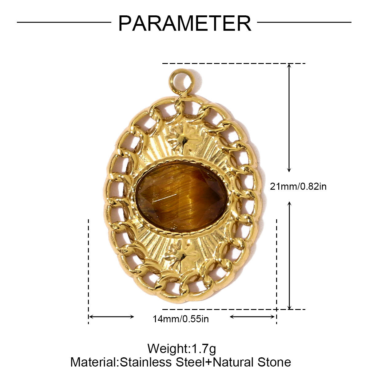6pcs/pack French Stainless Steel Natural Tiger Eye Stone Nacklace Pendant Star Cross Oval DIY Charms Women Flower Leaf Jewelry
