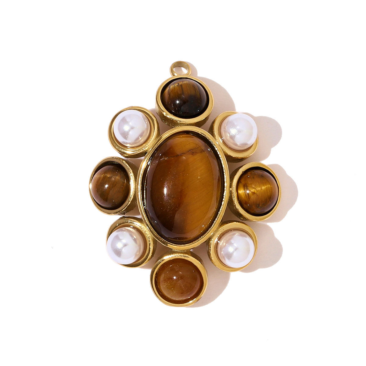 6pcs/pack French Stainless Steel Natural Tiger Eye Stone Nacklace Pendant Star Cross Oval DIY Charms Women Flower Leaf Jewelry