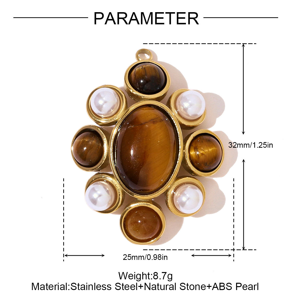 6pcs/pack French Stainless Steel Natural Tiger Eye Stone Nacklace Pendant Star Cross Oval DIY Charms Women Flower Leaf Jewelry