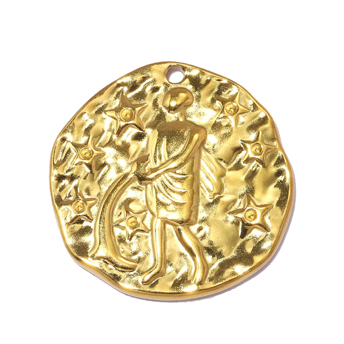 6pcs/pack Stainless Steel 18K Real Gold Plated Zodiac DIY Charms 12 Star Sign Necklace Pendants Woman 21mm Disc Jewelry Wholesale