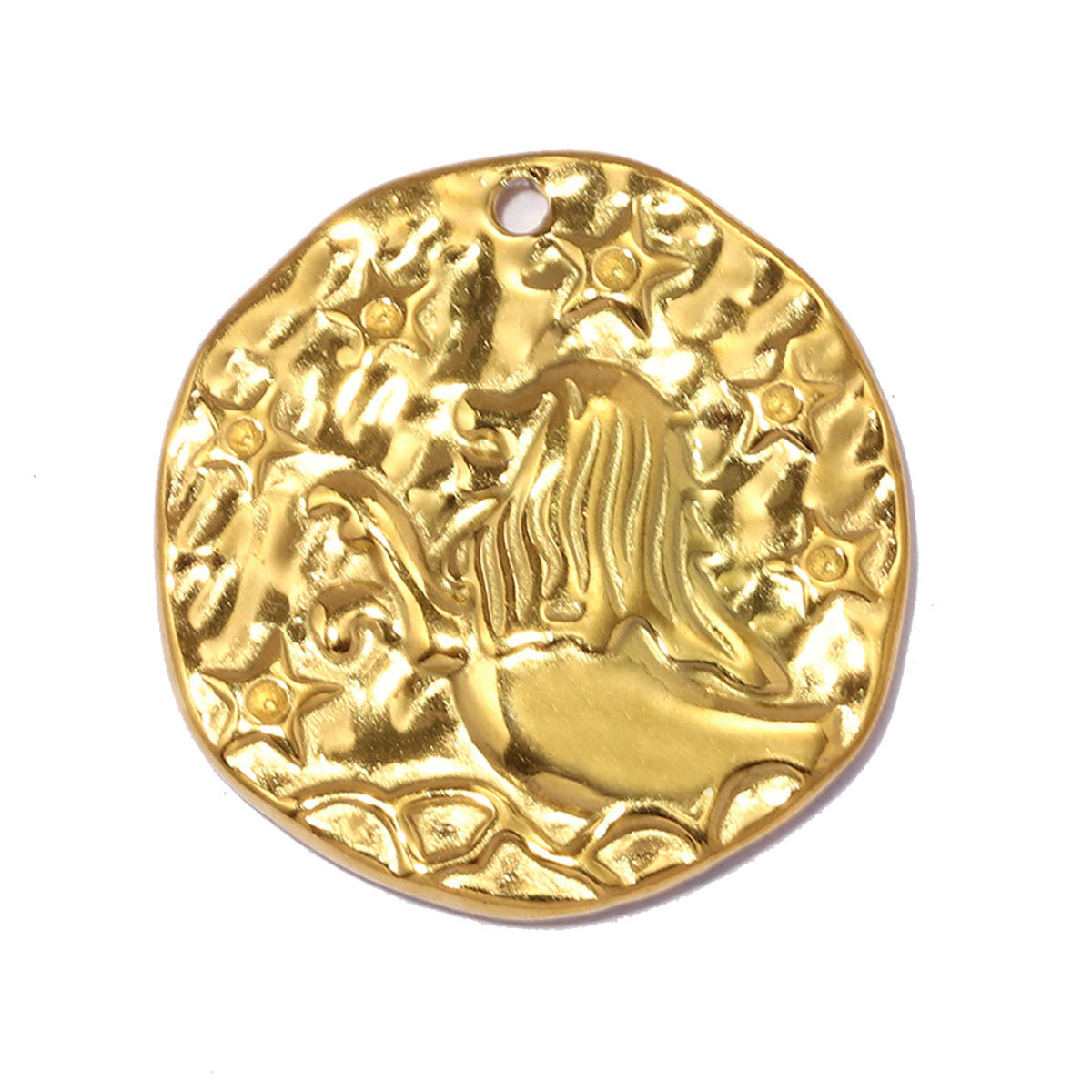 6pcs/pack Stainless Steel 18K Real Gold Plated Zodiac DIY Charms 12 Star Sign Necklace Pendants Woman 21mm Disc Jewelry Wholesale