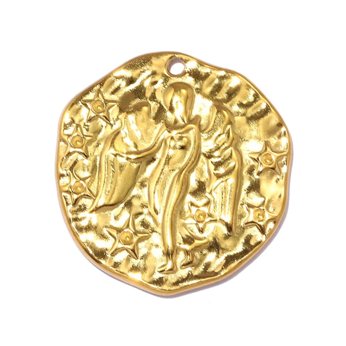 6pcs/pack Stainless Steel 18K Real Gold Plated Zodiac DIY Charms 12 Star Sign Necklace Pendants Woman 21mm Disc Jewelry Wholesale