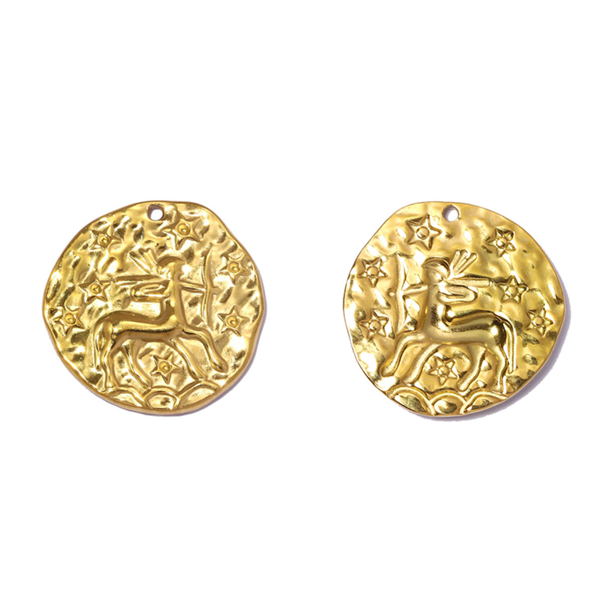 6pcs/pack Stainless Steel 18K Real Gold Plated Zodiac DIY Charms 12 Star Sign Necklace Pendants Woman 21mm Disc Jewelry Wholesale
