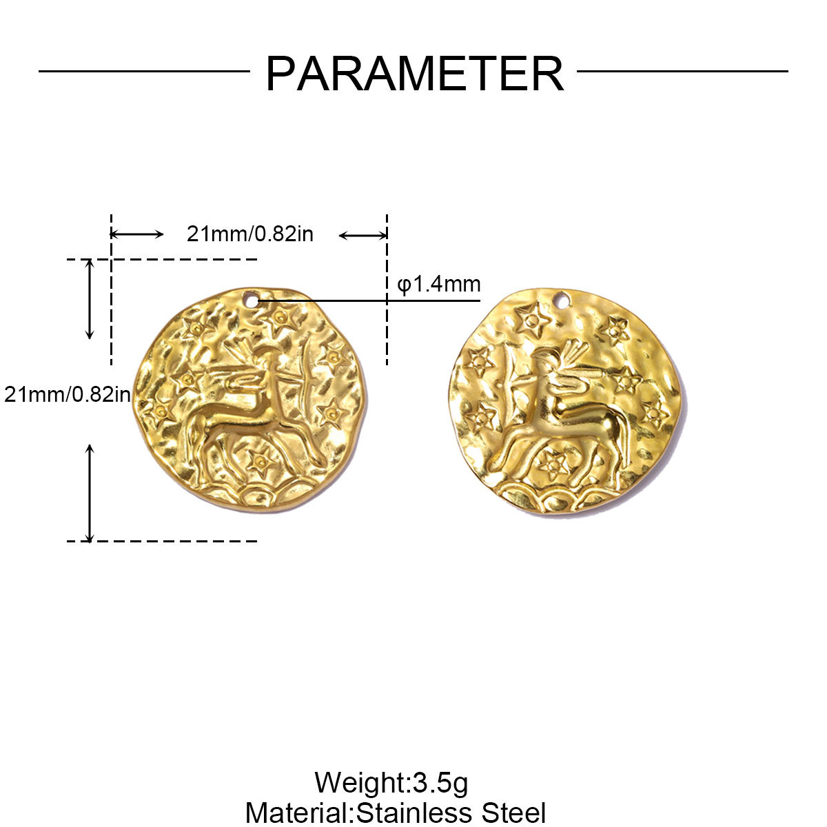 6pcs/pack Stainless Steel 18K Real Gold Plated Zodiac DIY Charms 12 Star Sign Necklace Pendants Woman 21mm Disc Jewelry Wholesale