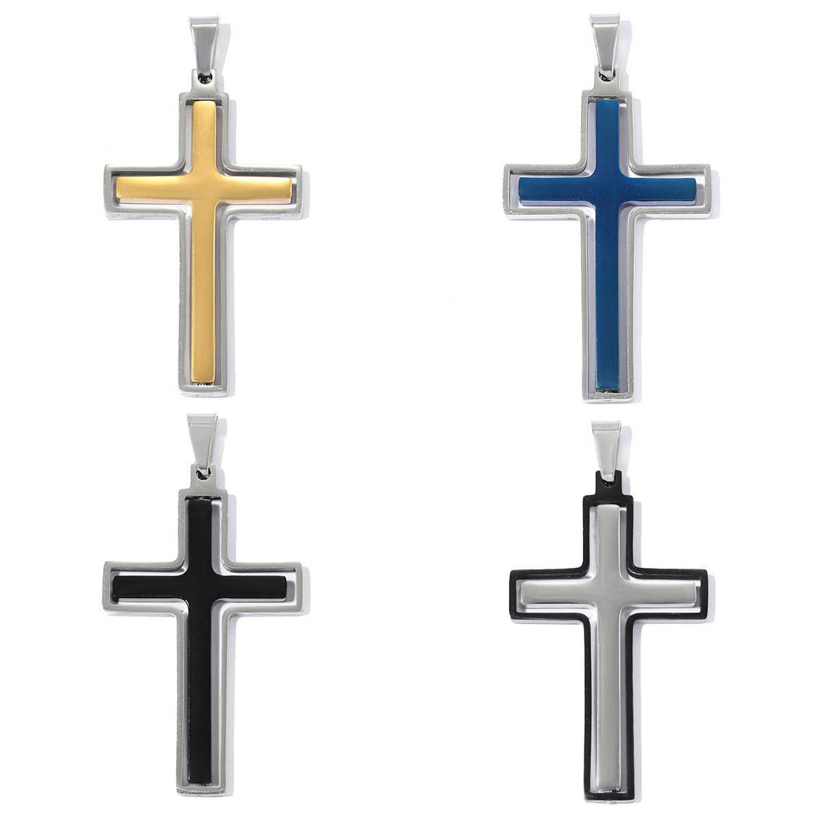 6pcs/pack Stainless Steel Cross Necklace Pendants 25x48mm Suqare Swivel Crucifix DIY Charms Man Two Tone  Jewelry Wholesale