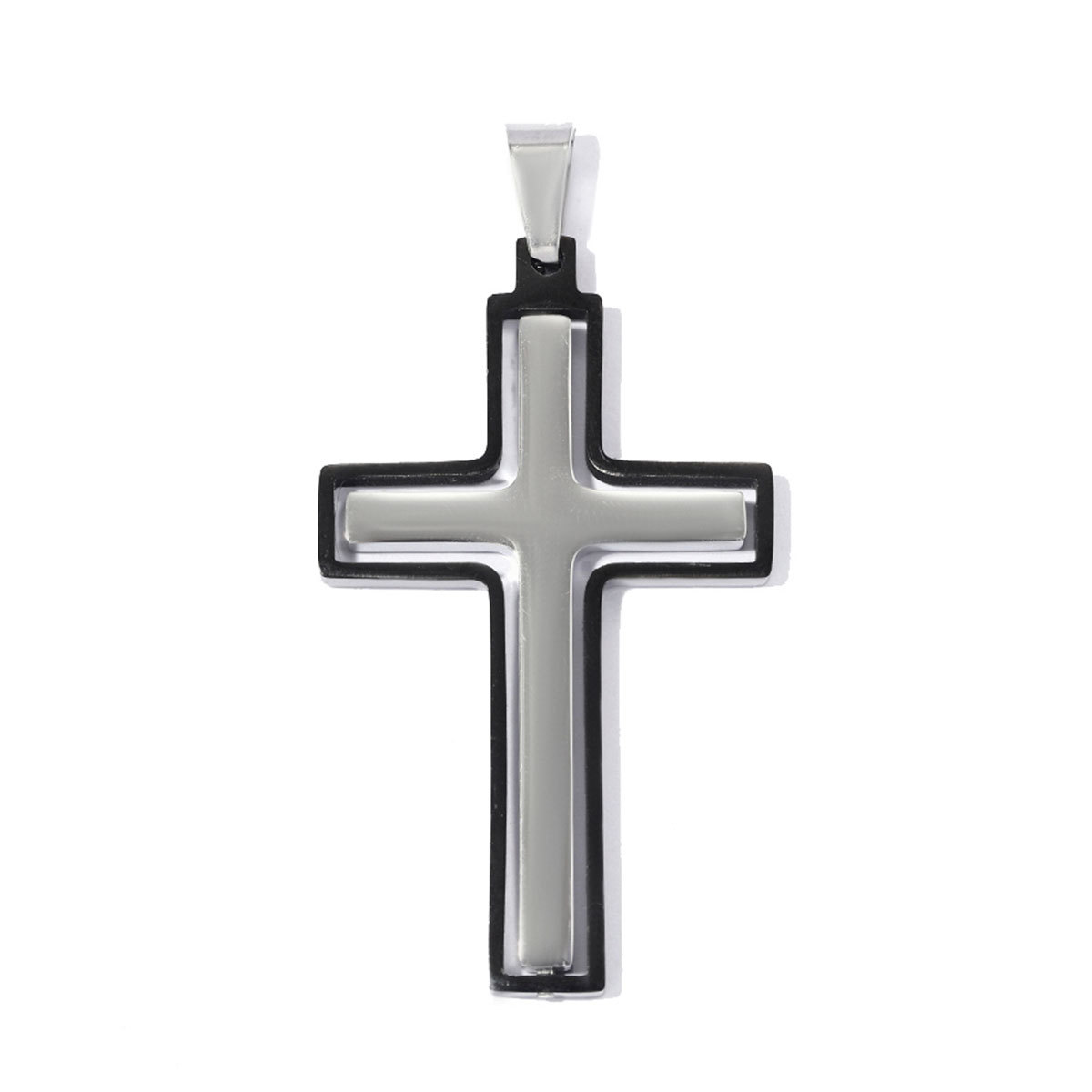 6pcs/pack Stainless Steel Cross Necklace Pendants 25x48mm Suqare Swivel Crucifix DIY Charms Man Two Tone  Jewelry Wholesale