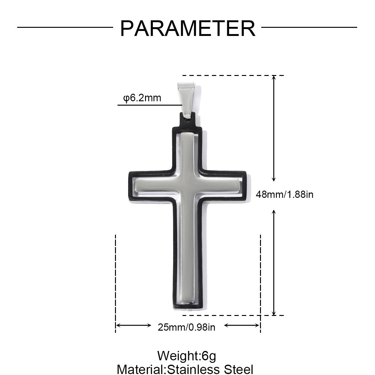 6pcs/pack Stainless Steel Cross Necklace Pendants 25x48mm Suqare Swivel Crucifix DIY Charms Man Two Tone  Jewelry Wholesale