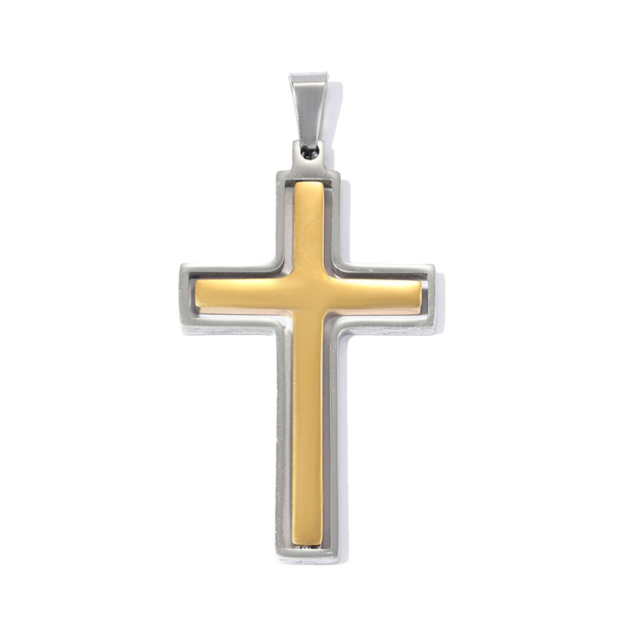 6pcs/pack Stainless Steel Cross Necklace Pendants 25x48mm Suqare Swivel Crucifix DIY Charms Man Two Tone  Jewelry Wholesale