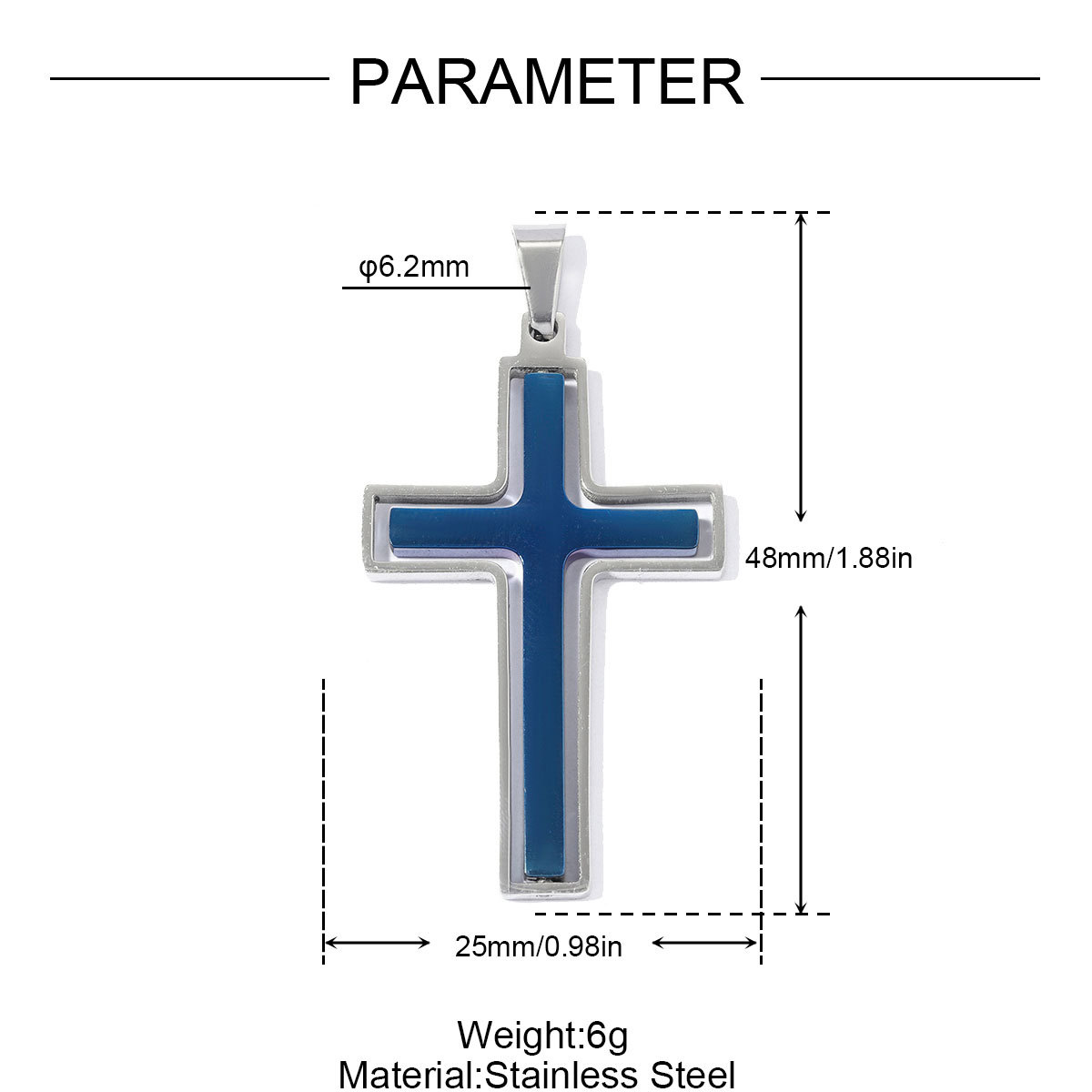 6pcs/pack Stainless Steel Cross Necklace Pendants 25x48mm Suqare Swivel Crucifix DIY Charms Man Two Tone  Jewelry Wholesale