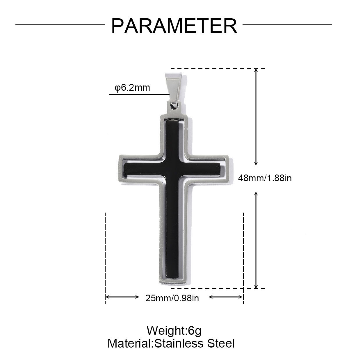 6pcs/pack Stainless Steel Cross Necklace Pendants 25x48mm Suqare Swivel Crucifix DIY Charms Man Two Tone  Jewelry Wholesale